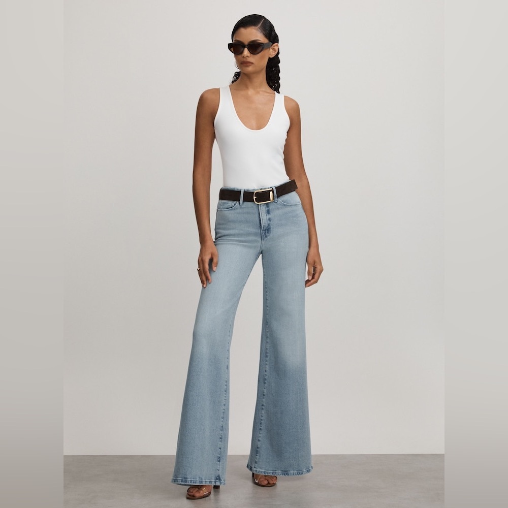 Good American Good Waist Palazzo Jeans Light Indigo Jeans Size 12/31 Skater Jean